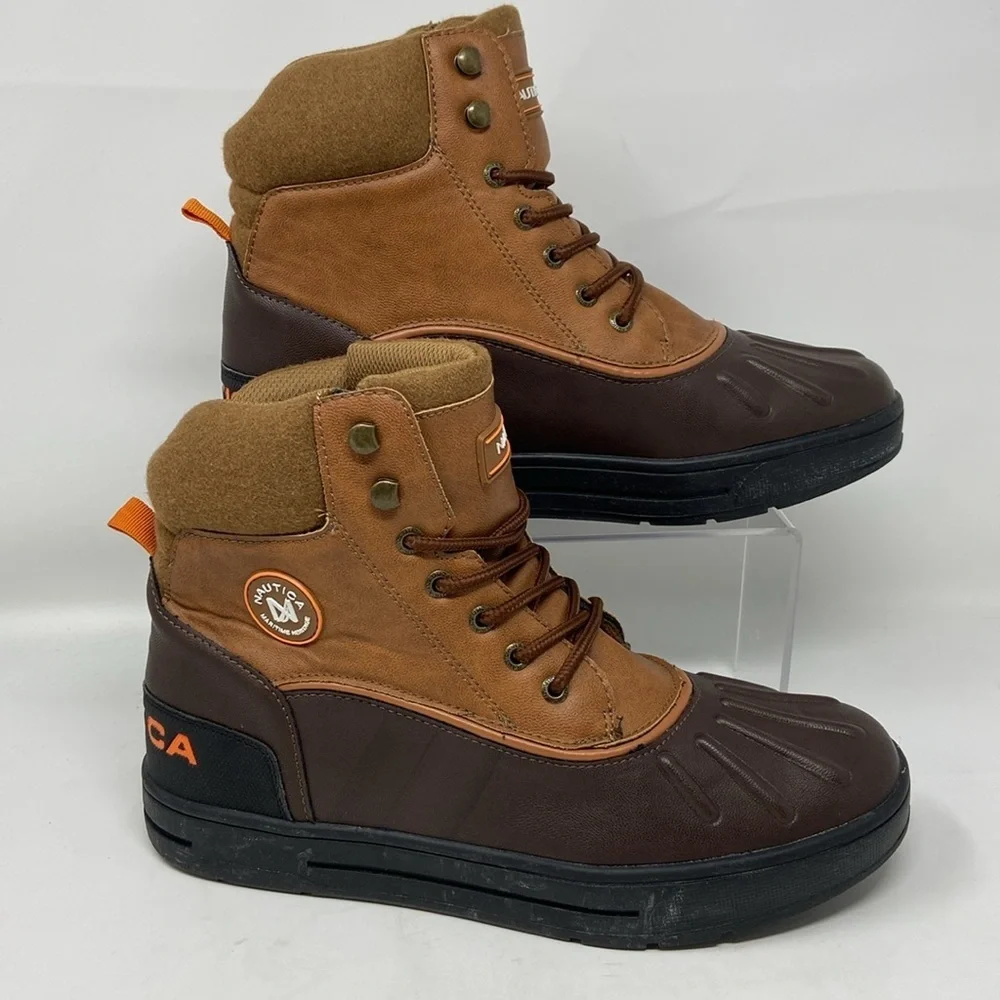 NWT Nautica Duck Brown Padden Waterproof Insulated Lace Up Vegan Boots Size 10